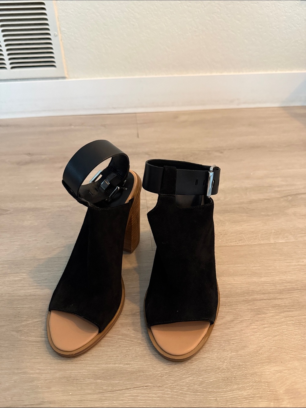 Marc Fisher Black Suede Open-Toe Block 4 inch Heels with Ankle Strap